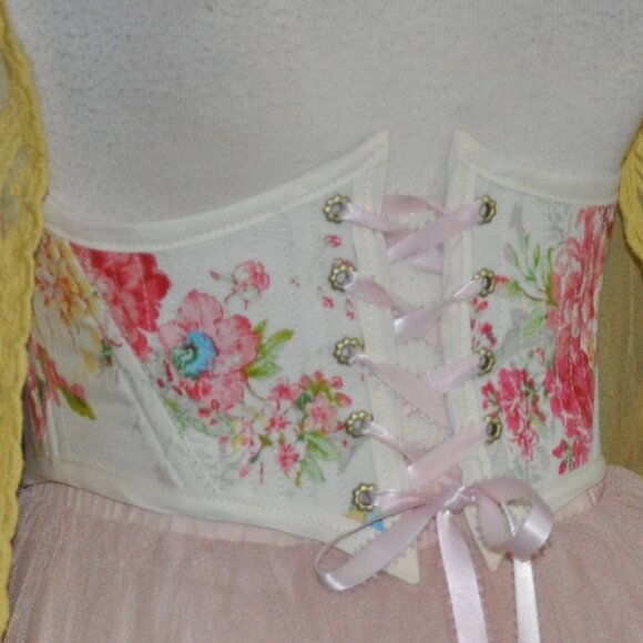 New Reversible Back & Front Lace-up Corset Belt, Floral & Upcycled Velvet XS - Picture 5 of 10